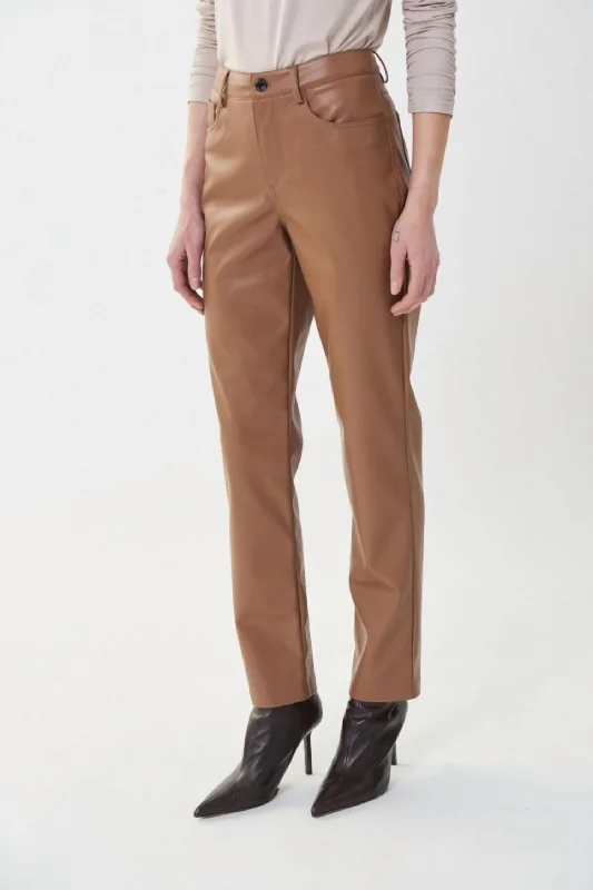 Faux Leather Trouser In Nutmeg