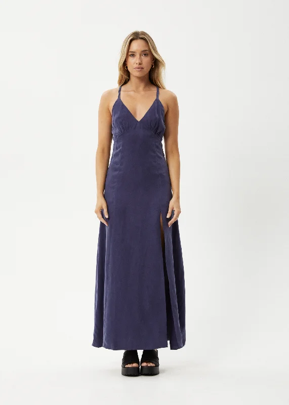 AFENDS Womens Grace - Cupro Maxi Dress - Navy