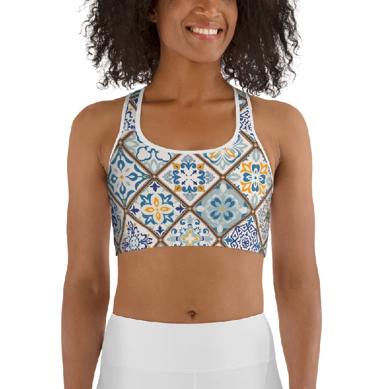 Floral Tile Print Sports Bra