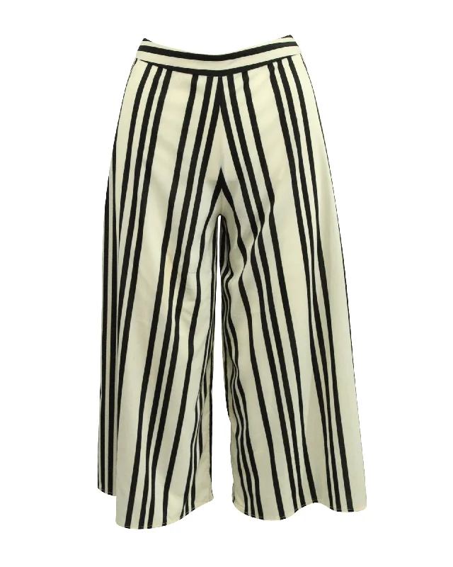 Alice + Olivia Striped Wide Leg Pants in White Polyester