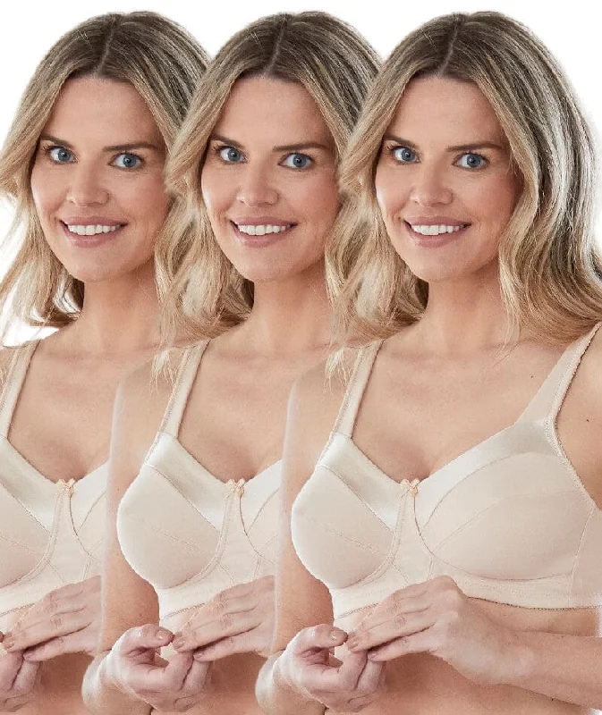 Bestform Satin Trim Wire-Free Cotton Bra With Unlined Cups 3 Pack - Nude