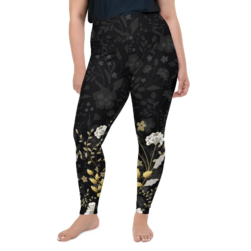 Golden Floral Plus Size Leggings