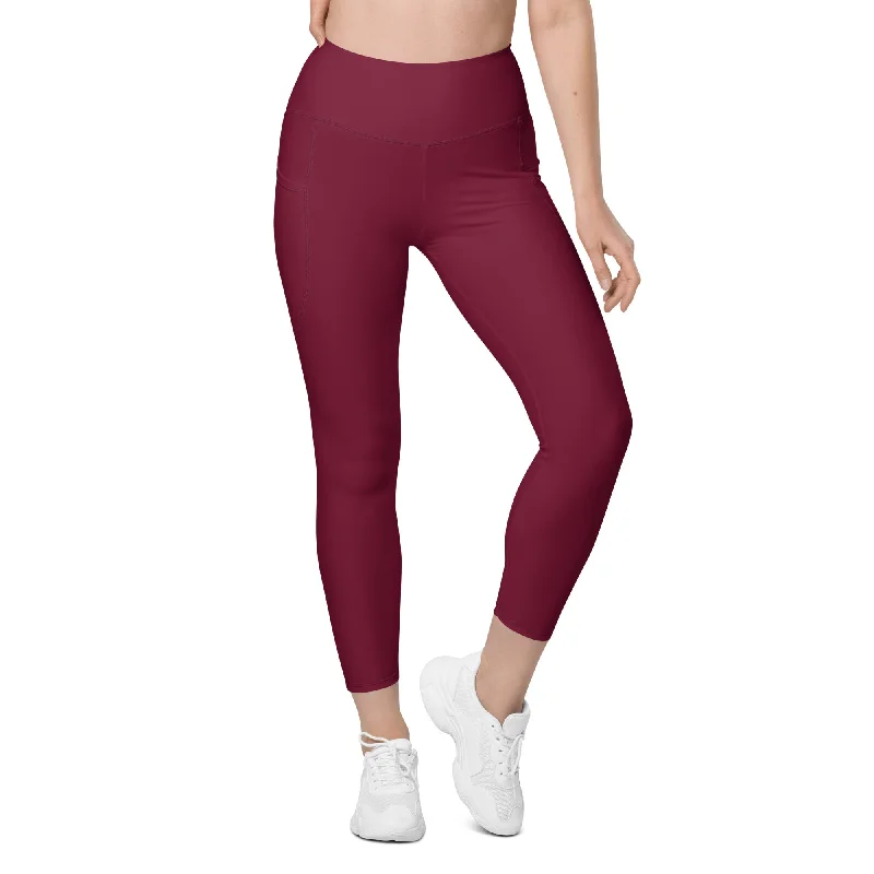 Wine Burgundy Leggings With Pockets