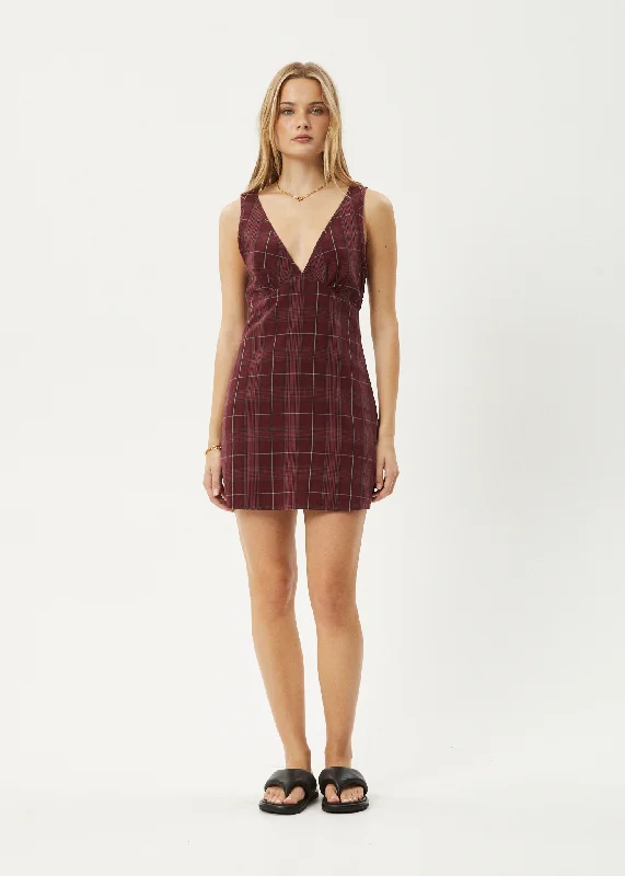 AFENDS Womens Eboni - Check Mini Dress - Port