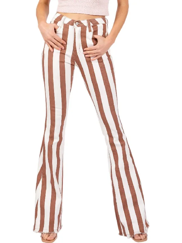 Cleo Stripe Flared Jeans In Brown