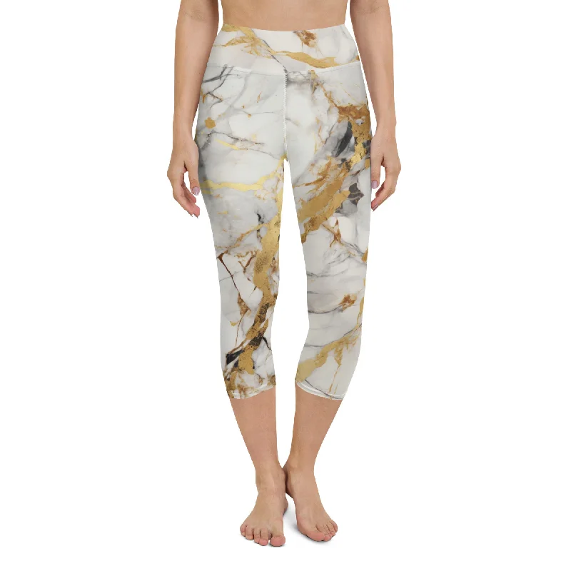 White & Gold Marble Yoga Capris