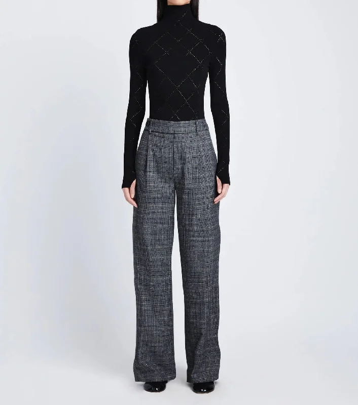 Plaid Suiting Wide Leg Trouser In Medium Grey