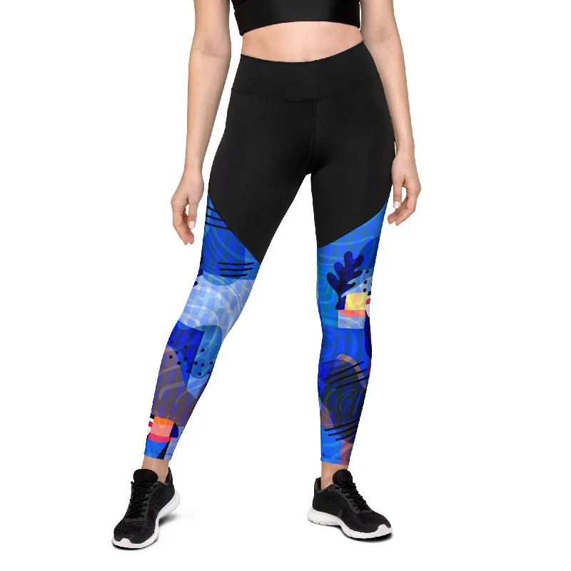 Blue Abstract Compression Leggings