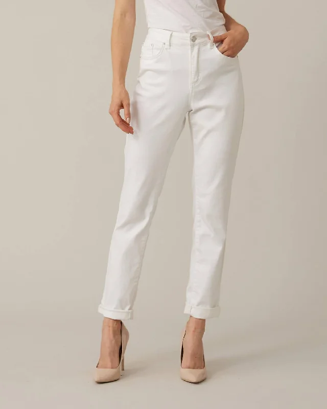 Straight Leg Denim With Rolled Cuff In White