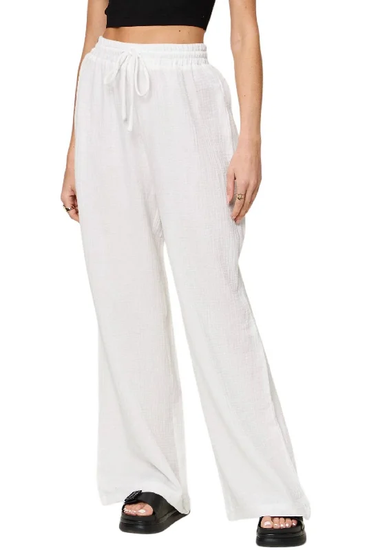 Wide Leg Drawstring Pants In White