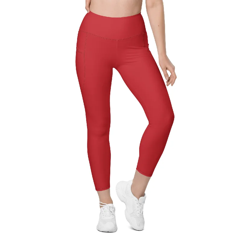 Crimson Red Leggings With Pockets