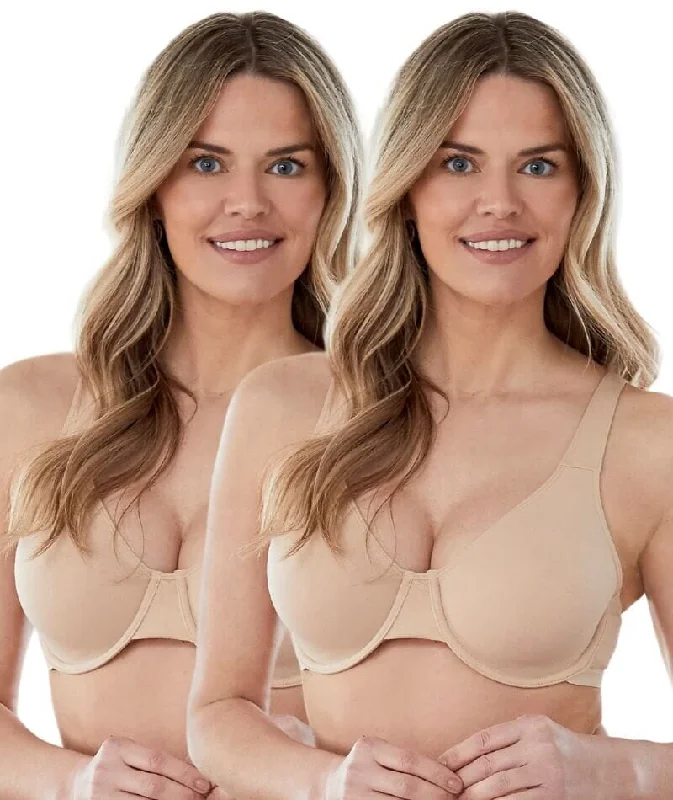 Bestform Unlined Cotton Stretch T-Shirt Bra with Underwire 2 Pack - Sand