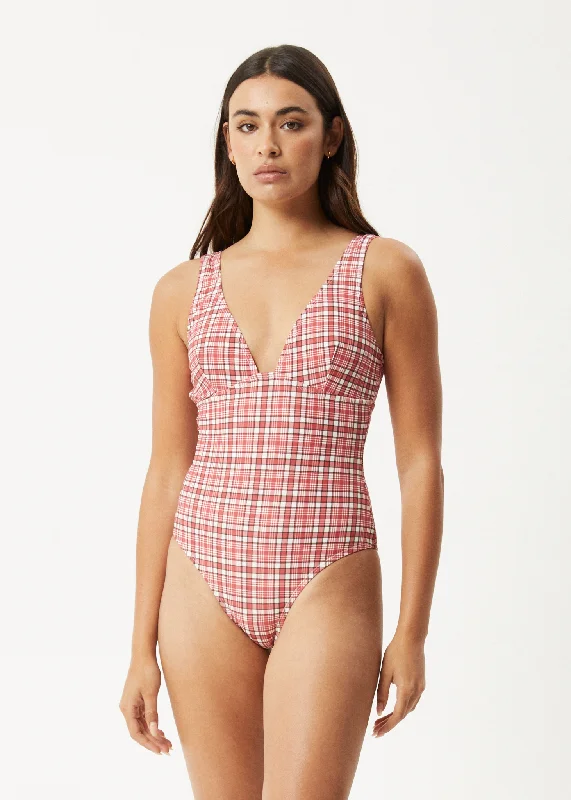 AFENDS Womens Check Out - One Piece - Red Check