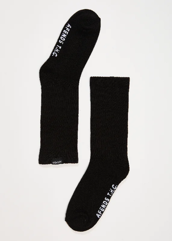 AFENDS Mens Everyday - Ribbed Crew Socks - Black