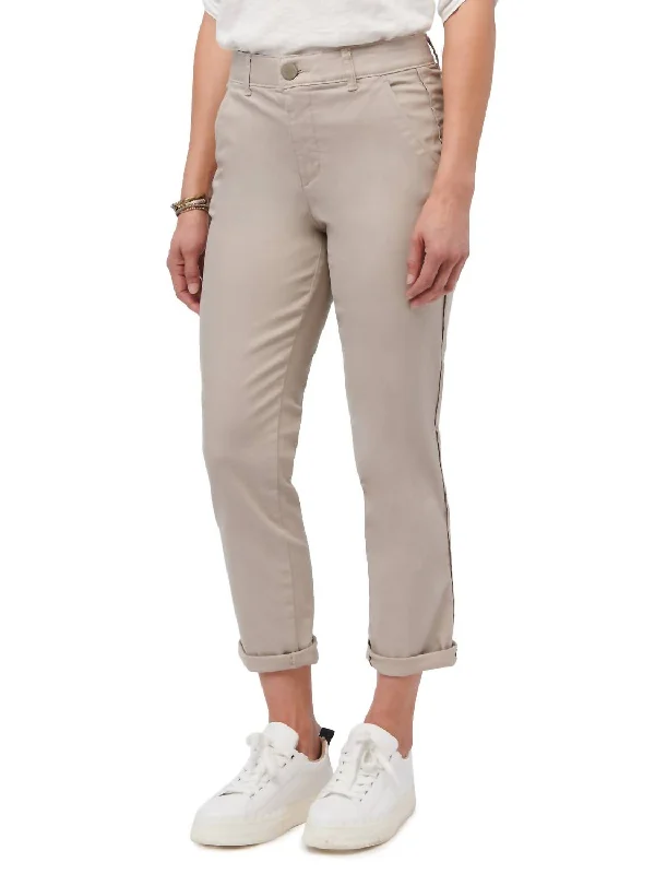 High Rise Roll Cuff Trouser In Taupe