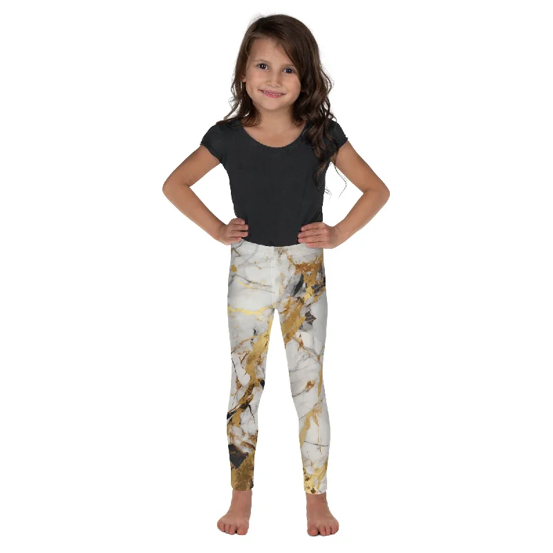 White & Gold Marble Kid's Leggings