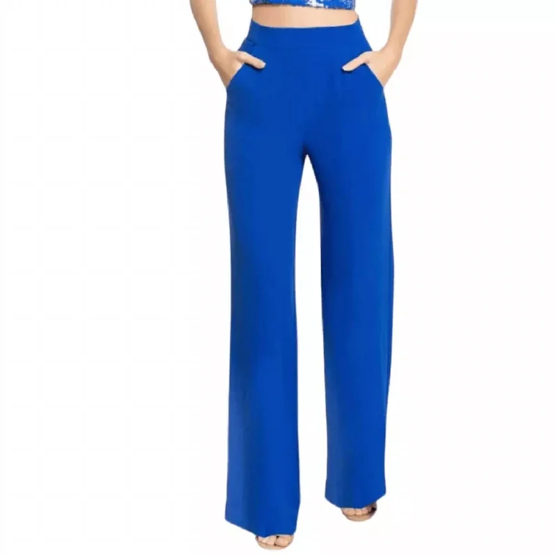 Ashton Wide Leg Split Hem Pants In Blue