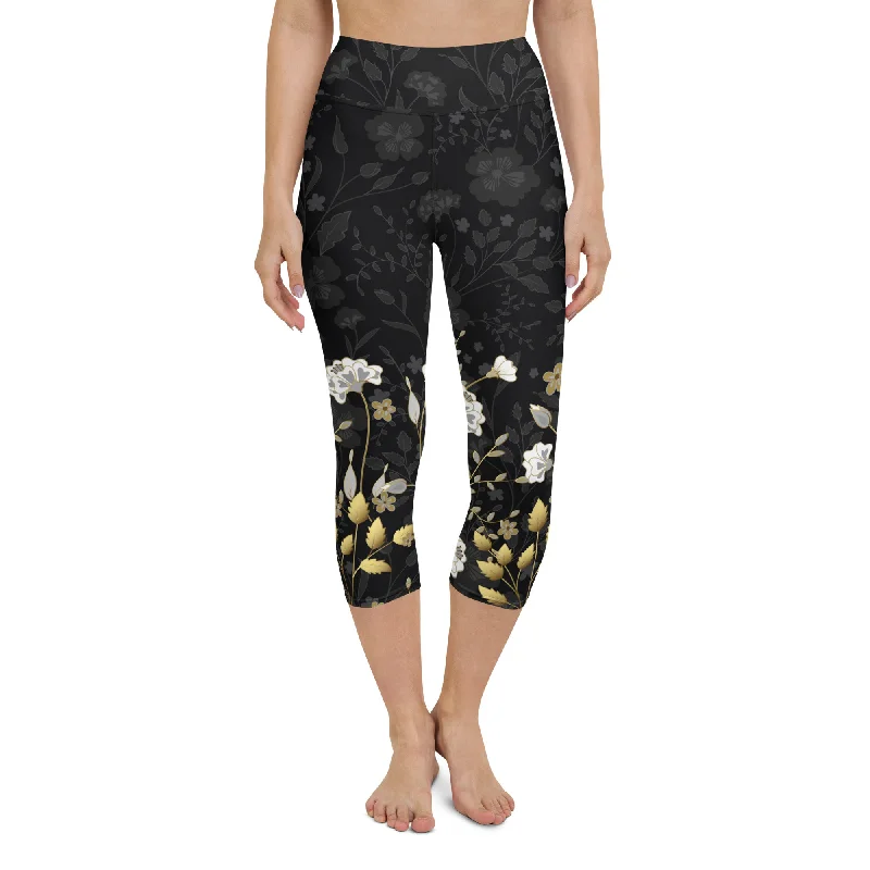 Golden Floral Yoga Capris