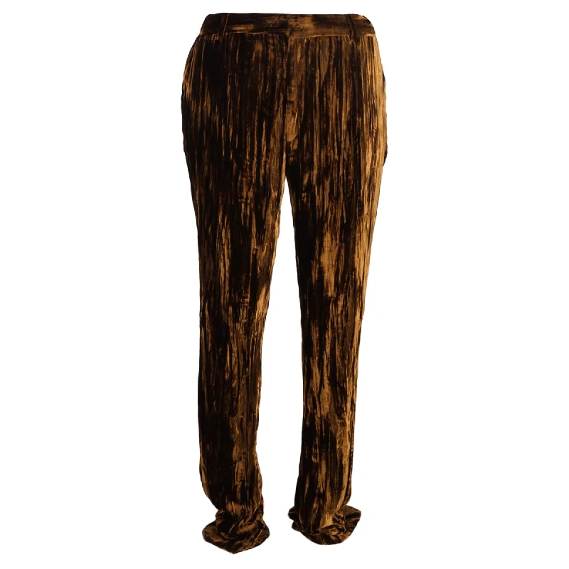 Saint Laurent Straight-Leg Tapered Pants in Brown Velvet