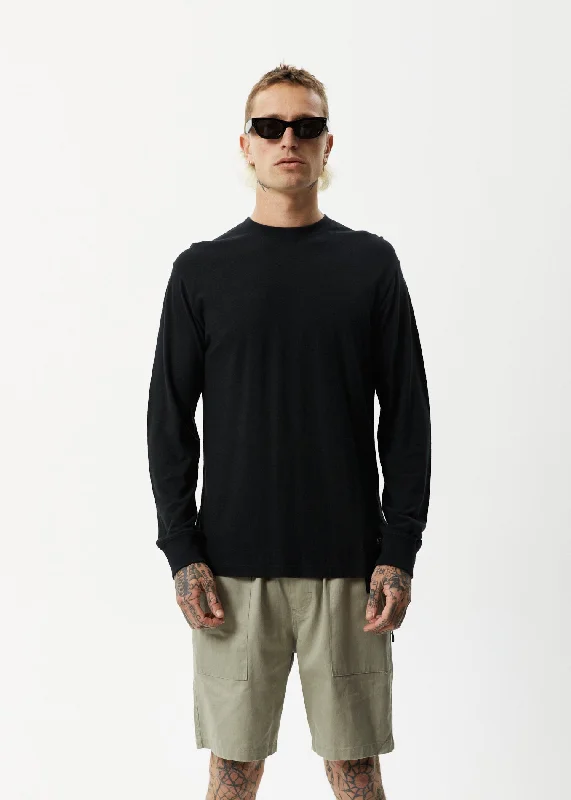 AFENDS Mens Essential - Retro Long Sleeve T-Shirt - Black