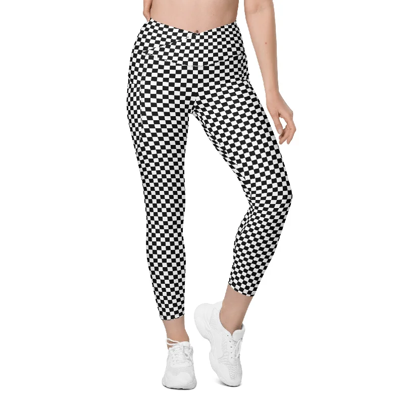 Checkered Crossover Leggings With Pockets