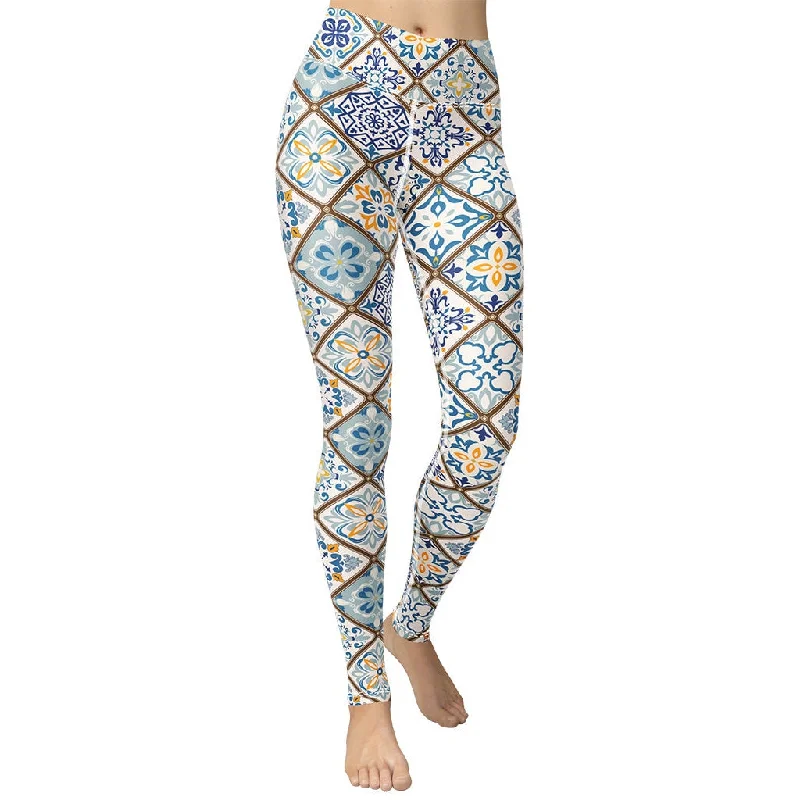 Floral Tile Print Yoga Leggings