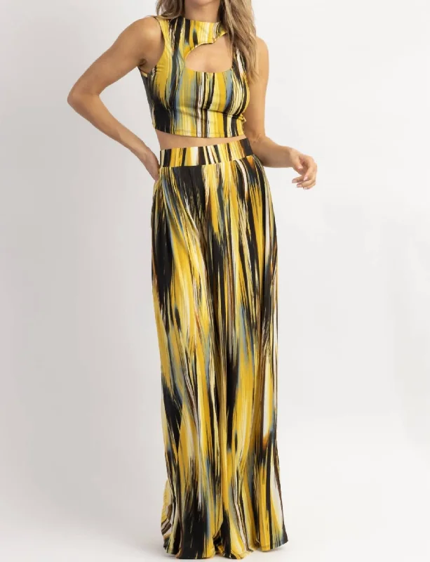 Palazzo Pants Top Set In Lucia Banana-Multi