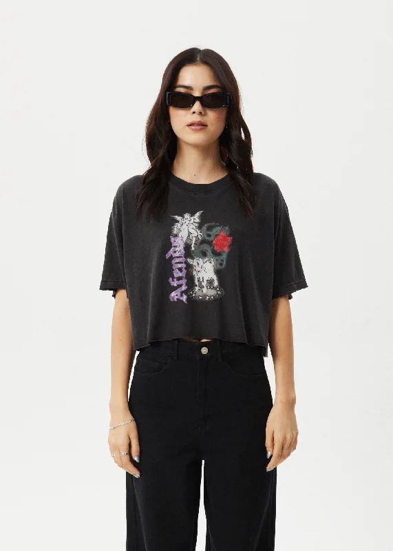 AFENDS Womens Nirvana Cropped - Oversized Tee - Stone Black