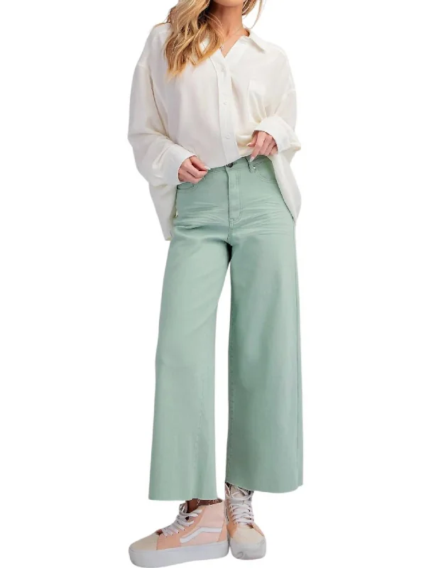 Soft Stretch High Waisted Twill Pants In Mint Sage