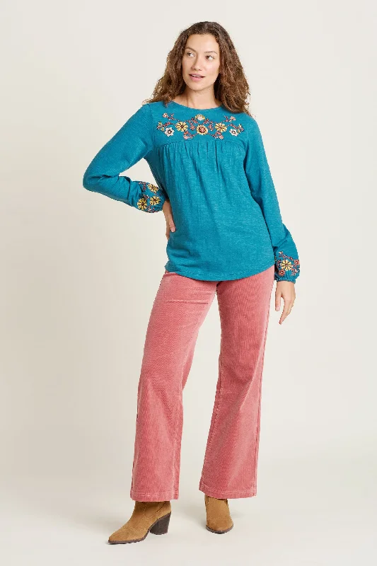 Folk Floral  Embroidered Long Sleeve Tee