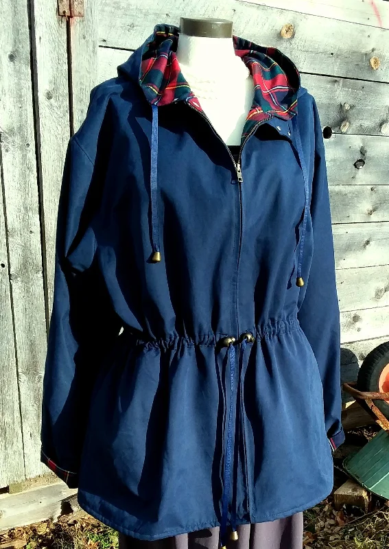 Tartan Lined Rain Jacket~Navy