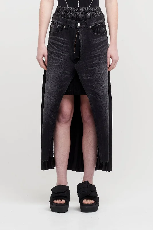 Junya Watanabe Pleated Skirt with Denim Details