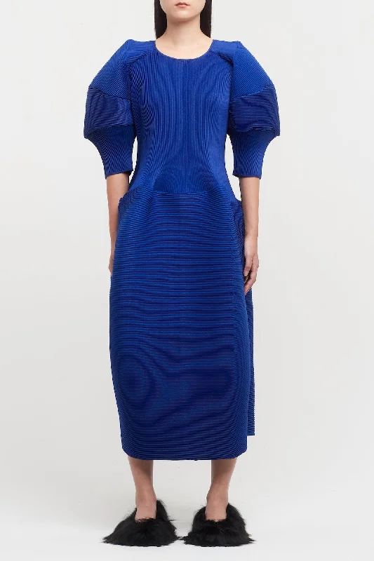 Melitta Baumeister Blue Big Sleeve Ripple Dress