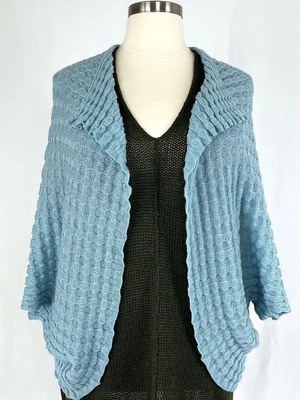 Beyond Threads Size S/M Open Size Aqua Textured Shawl Cardigan Dapper Women's Bow - adorned
