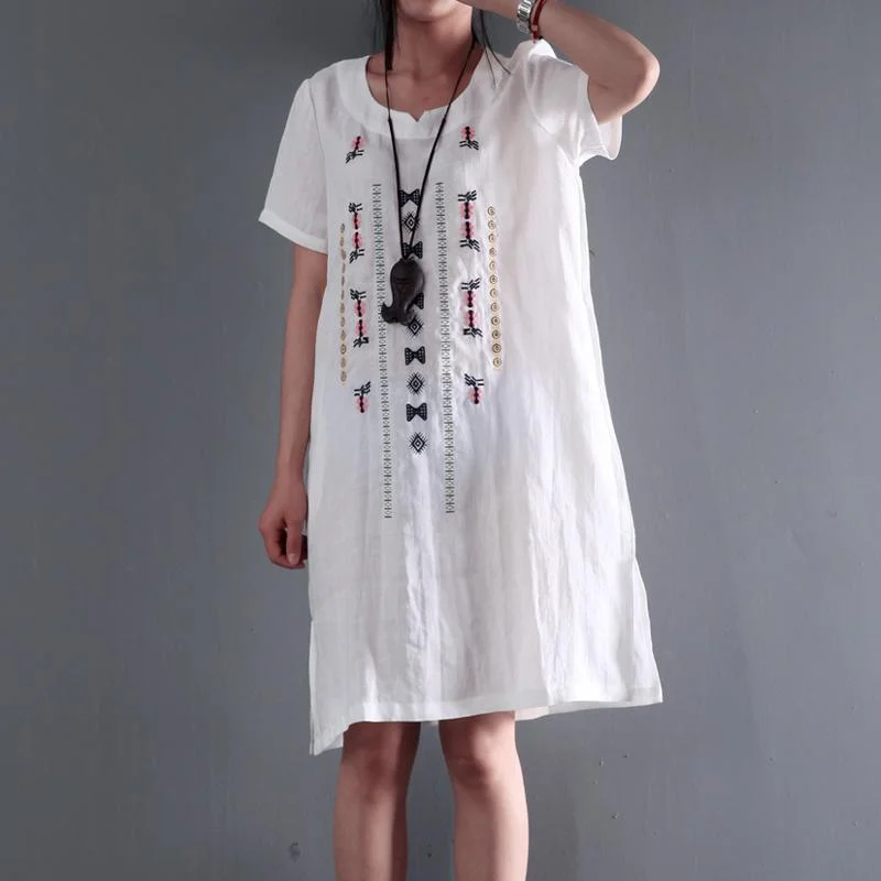 linen sundress white short sleeve summer dresses plus size blouse