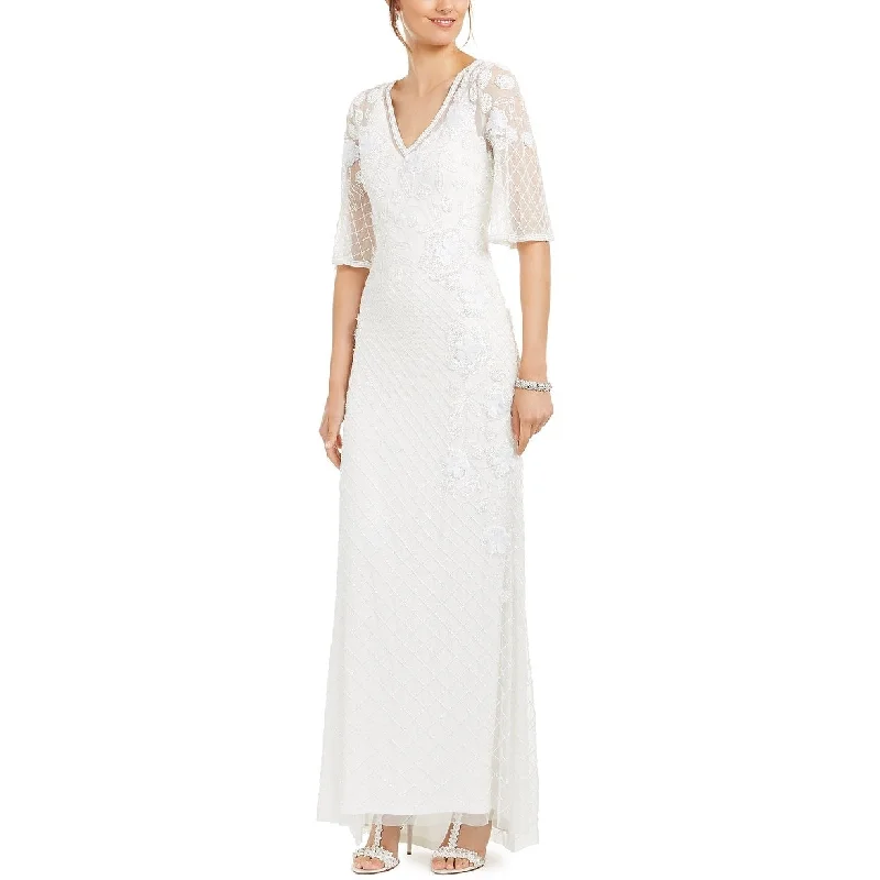 Adrianna Papell Women's Garden Trellis Beaded Gown White Size 2