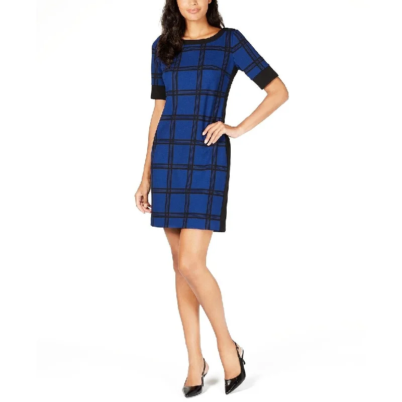 Alfani Women's Petite Varsity Windowpane Dress Navy Size 10" - 10