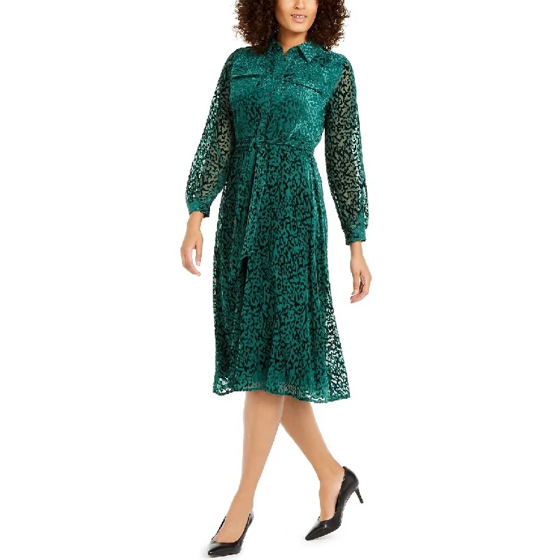 Alfani Women's Velvet Burnout Belted Shirtdress Green Size 12