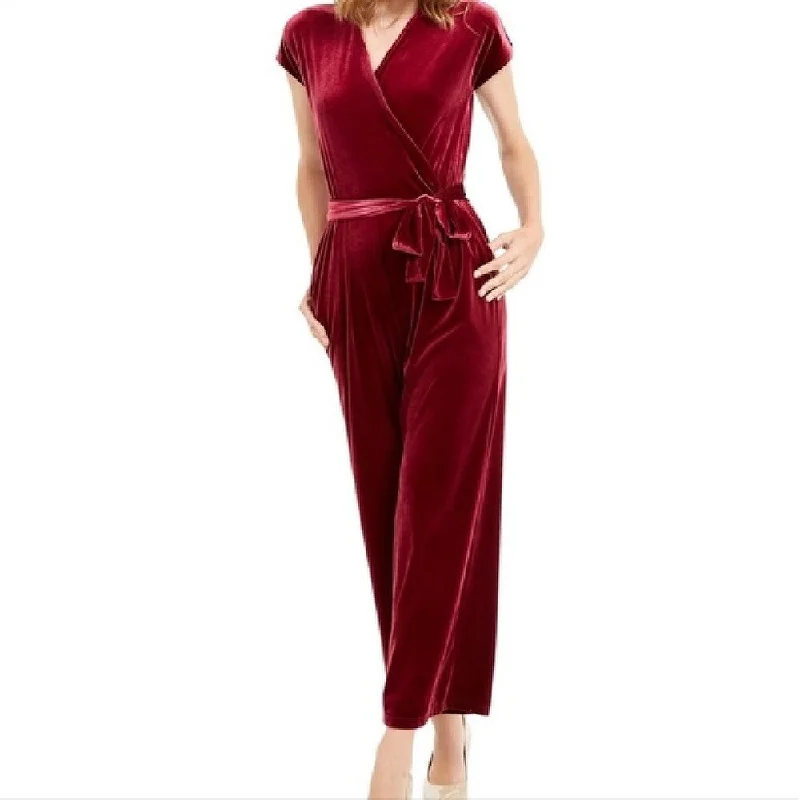 Alfani Women's Velvet Wide-Leg Jumpsuit Wine Size Smal