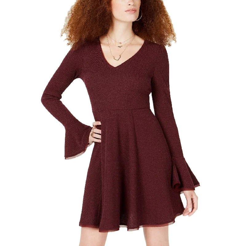 American Rag Juniors Ribbed Bell Sleeve Dress Zinfandel Size Small - Red