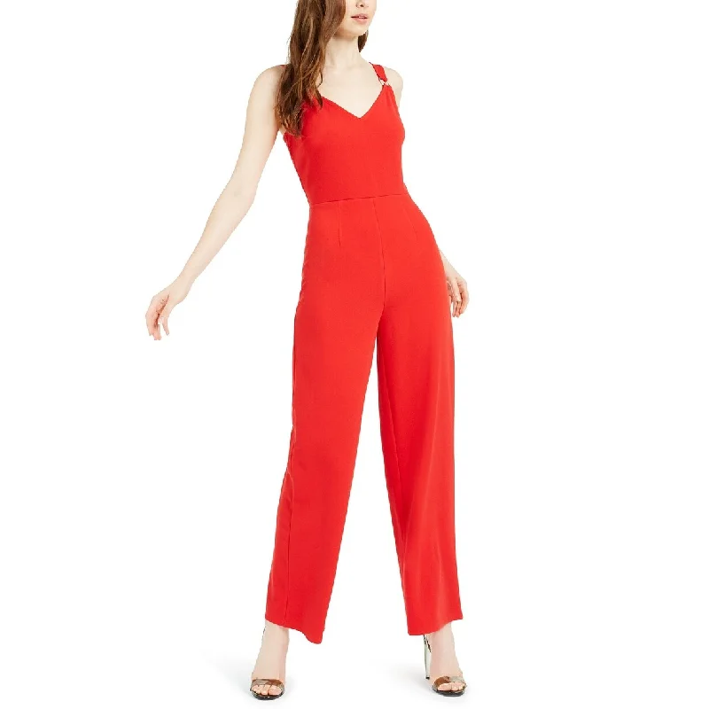 Bar III Women's O-Ring Jumpsuit Dark Red Size 4