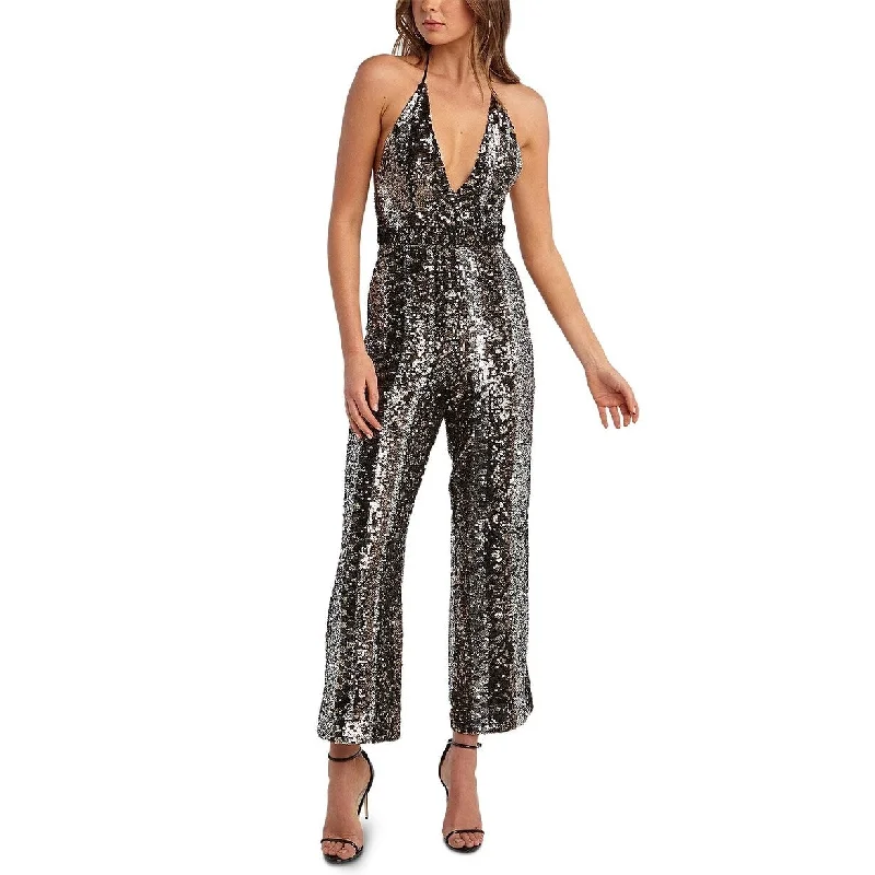 Bardot Women's Disco Sequin Halter Neck Jumpsuit Grey Size X-Small