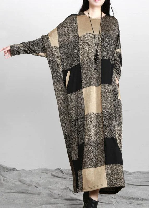 Beautiful Plaid Pockets Long sleeve Maxi Dresses Fall