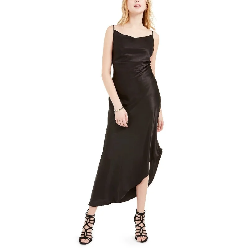 bebe Women's Asymmetrical Satin Midi Dress Black Size Large Casual Women's Japanese 