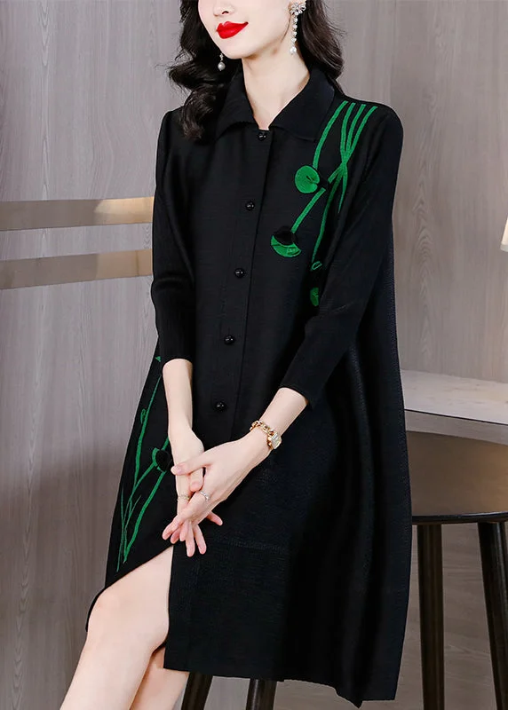 Black Peter Pan Collar Mid Shirts Dresses Fall