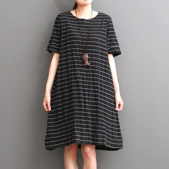 Black striped cotton sundress oversize cotton shift dresses