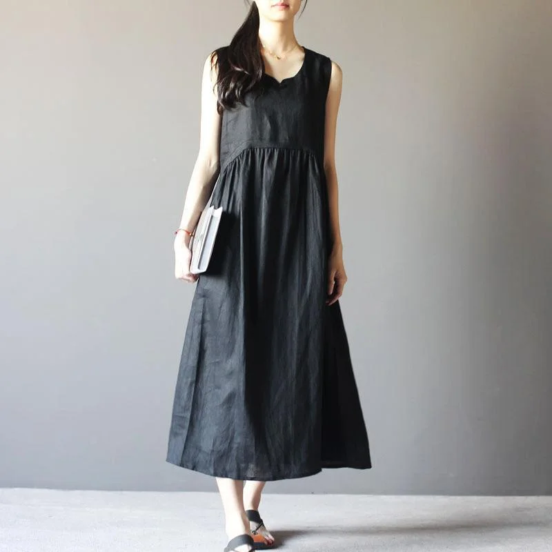 black summer dress linen sundress Retro maxi dresses