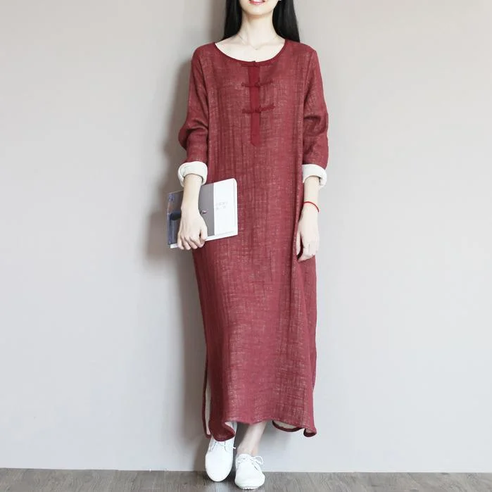 Brick red linen dress for summer caftan maxi dresses