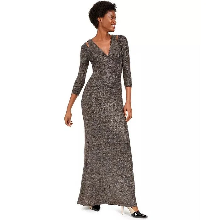 Calvin Klein Women's Cutout Glitter Gown Charcoal Size 2