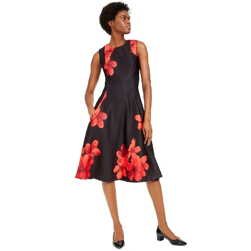 Calvin Klein Women's Floral-Print Fit & Flare Dress Black Size 6